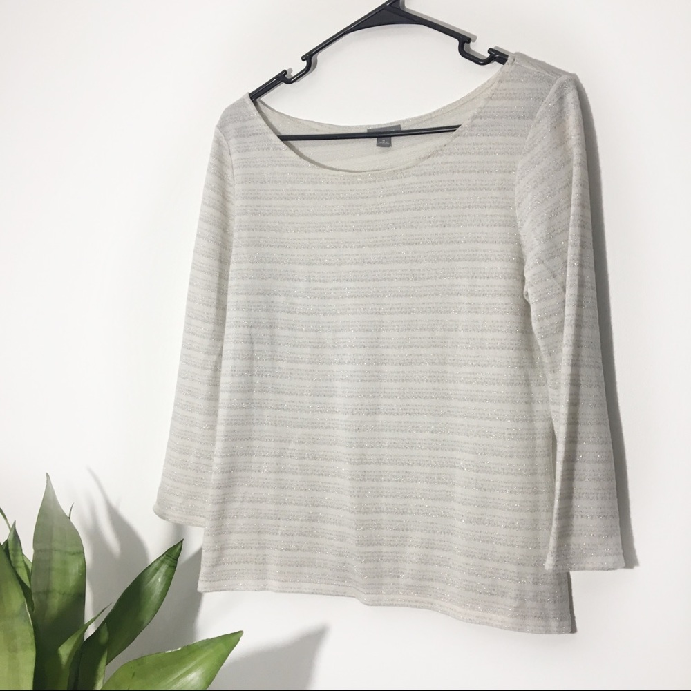Ann Taylor Metallic Striped 3/4 Sleeve Top Size M